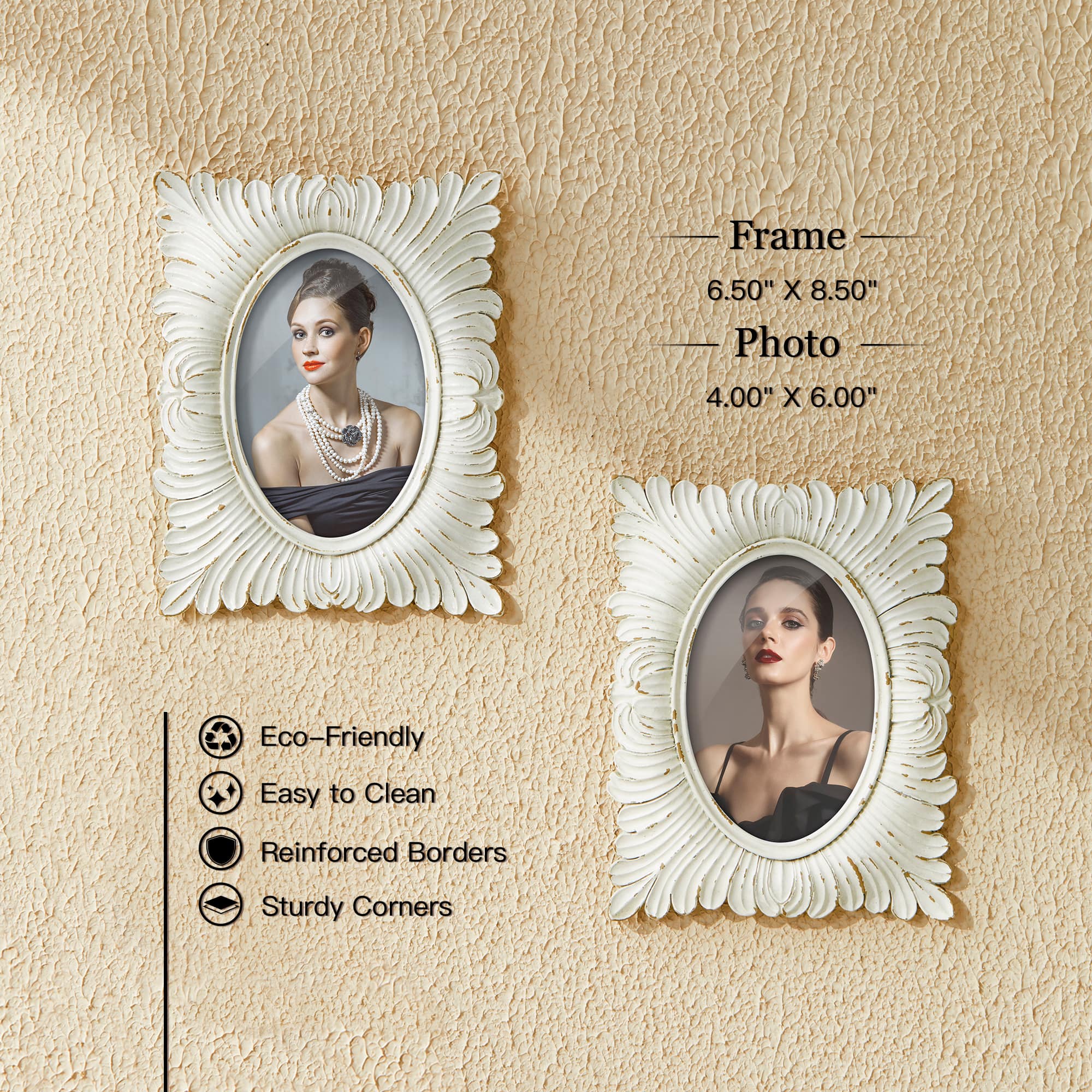 Glitzhome® 2 Pack 4" x 6" White Ornate Resin Tabletop Picture Frames